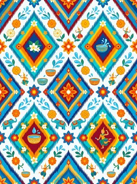 Vibrant songkran festival seamless pattern with thai folk elements