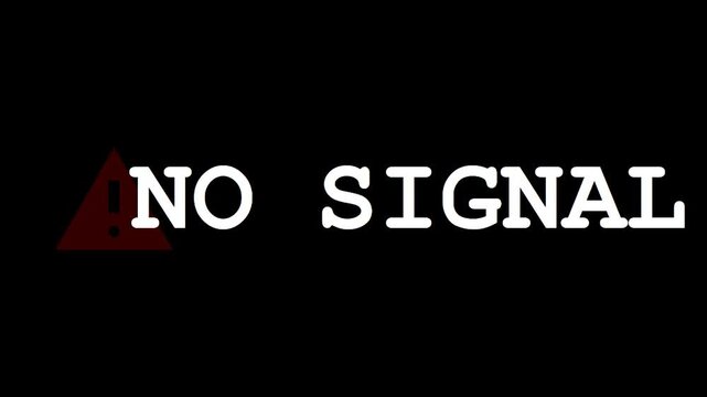 Minimalist no signal message with blinking red warning icon on black background for technical error