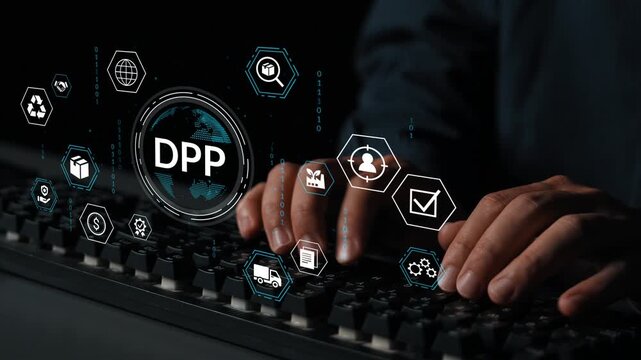 Hands Typing on Keyboard with Digital Icons Representing Data Processing and Information Management in a Dark Background. Entropy.