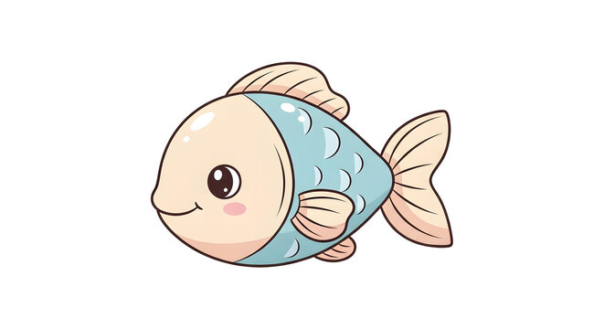 Cute cartoon fish illustration, adorable aquatic animal character for children's books and educational content