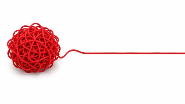 Tangled Red Ball of Yarn Solving Complexity Concept Isolated Photo