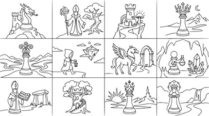 Fantasy Chess Coloring Pages: Knights, Dragons, Magic & Castles © Qita