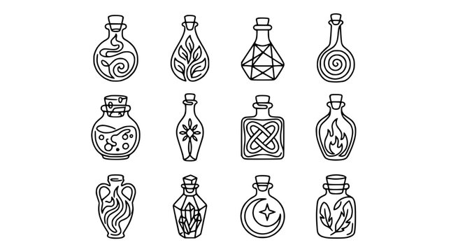 Mystical Potion Bottles Collection - Hand Drawn Alchemy & Magic Elixirs Icons