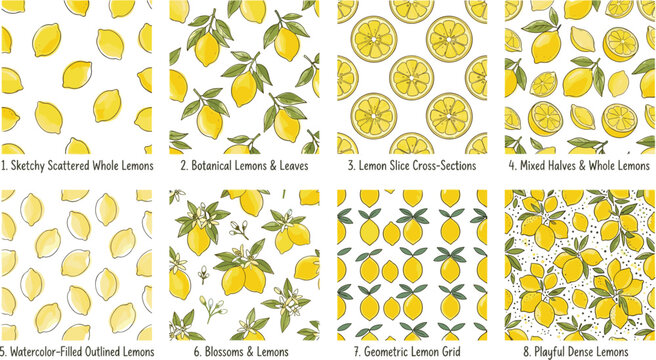 Seamless pattern with hand drawn lemons in a sketchy brush style. Vibrant yellow and cream colors for fresh summer textiles, wrapping paper or packaging design, vector illustration