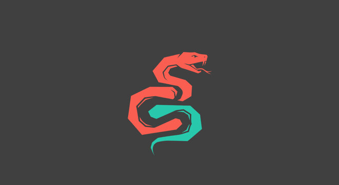 Stylized image of a snake in two colors, coiled against a dark gray background