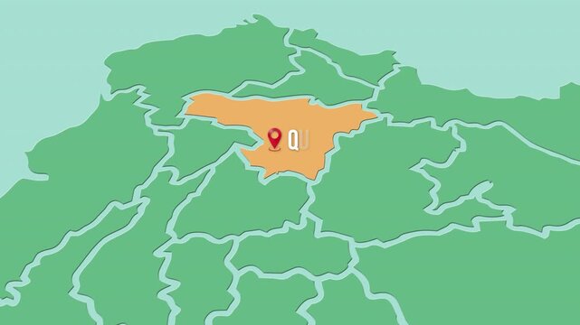 Mapa de Ecuador con divisi&oacute;n pol&iacute;tica resaltando la provincia Pichincha con su capital Quito