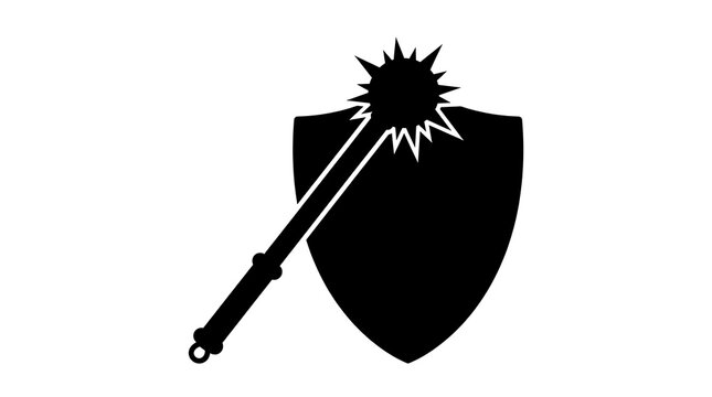 Silhouette of a medieval mace striking a shield