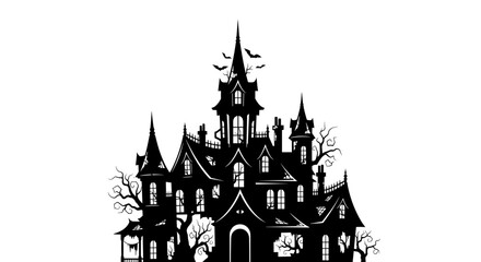 Fototapeta premium Large Gothic haunted house silhouette.