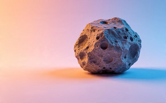 Textured asteroid rock on gradient background with warm and cool lighting