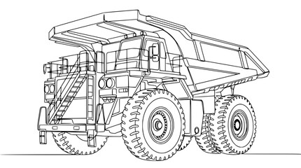 Mining Dump Truck Line Art Illustration - Heavy Equipment Blueprint Style © Tani