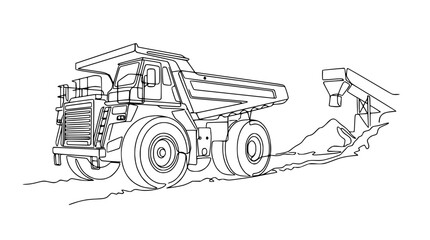 Heavy Duty Mining Dump Truck Illustration - Line Art Construction Vehicle © Tani