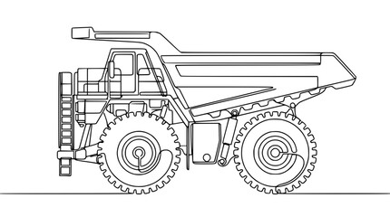 Mining dump truck line art, heavy construction vehicle illustration, industrial equipment outline © Tani