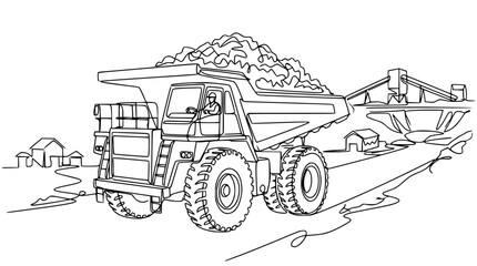 Mining dump truck loaded with rocks, illustration, heavy machinery, industrial transport © Tani