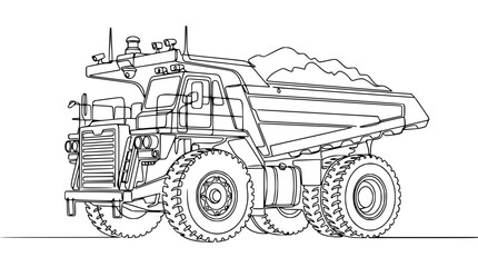 Mining Dump Truck Line Art - Heavy Duty Vehicle Illustration © Tani