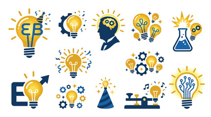 Collection of light bulb icons representing ideas, innovation, and creativity in various business and technology contexts. © tr