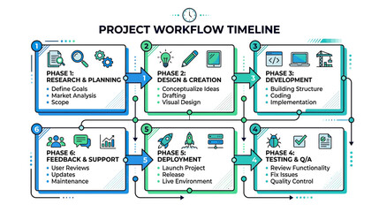 Naklejka premium Project Workflow Timeline with Phases and Icons