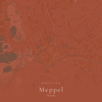 Terracotta Map of Meppel, Netherlands | Warm Earth Tone Wall Art