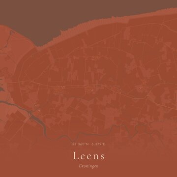Terracotta Map of Leens, Netherlands | Warm Earth Tone Wall Art