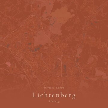 Terracotta Map of Lichtenberg, Netherlands | Warm Earth Tone Wall Art
