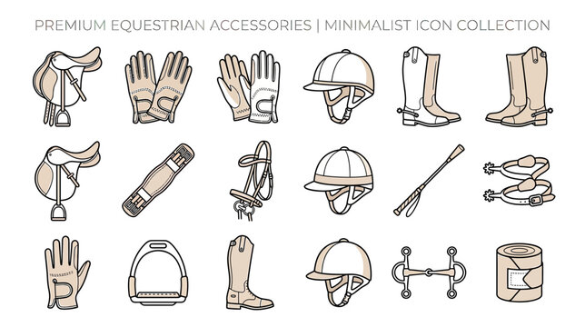Equestrian Gear Icons Collection, Minimalist Style