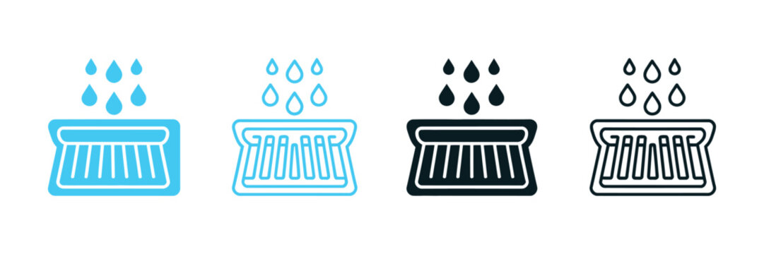 Water Drain Icon Set With Manhole, Rainwater Drainage, Sewer System, Storm Drain, Urban Infrastructure, Plumbing Network, And Editable Vector Illustration Collection.