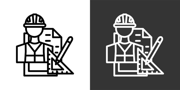 Architect Black And White Icon Set Collection Pack Vector Illustration