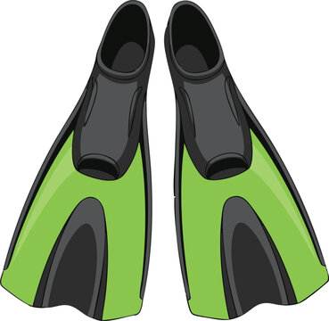 A pair of green and black swimming flippers for snorkeling and scuba diving.