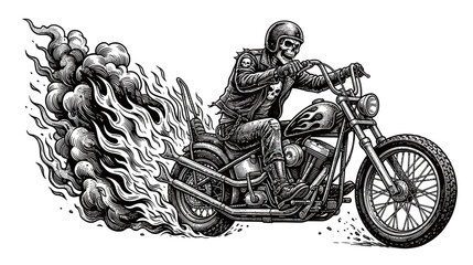 Skeleton Rider on Burning Motorcycle © Jarwo
