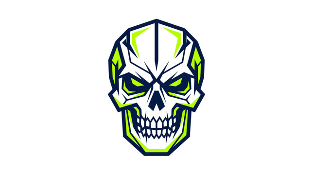 Geometric Skull Graphic with Neon Green and Blue Accents