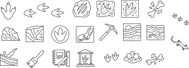 Dinosaur Fossil and Paleontology Outline Icons Collection for Prehistoric Education © It's Marja