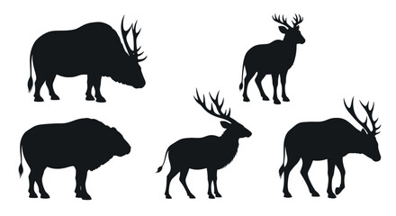 Fototapeta premium Silhouettes of deer and moose animals.