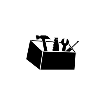 This is a minimalist vector illustration of a Toolbox icon, featuring a simple, clean, and solid glyph style. The icon can be used as a symbol, sign, or logo.