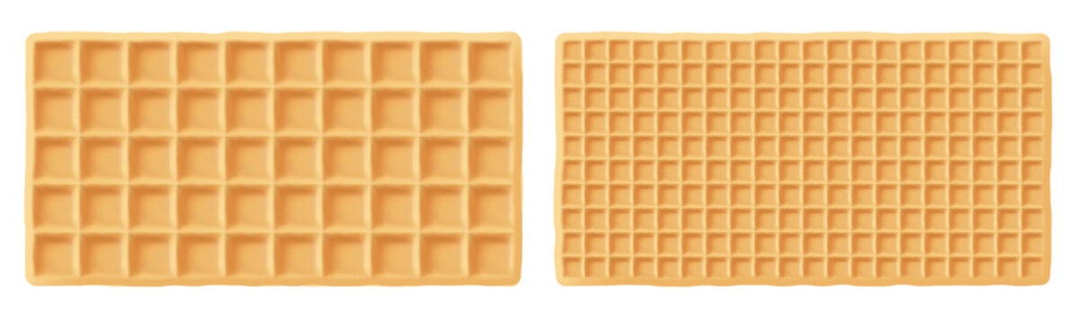 Waffle pancake cracker, crepe rectangle, square brunch stroopwafel. Icon of wafer biscuit, croffle cream graham, dutch cookie texture. 3d belgian honey syrup cake, waffel drawing. Breakfast pastry