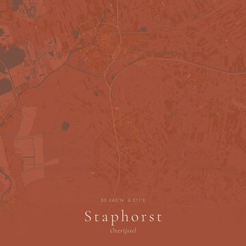 Terracotta Map of Staphorst, Netherlands | Warm Earth Tone Wall Art