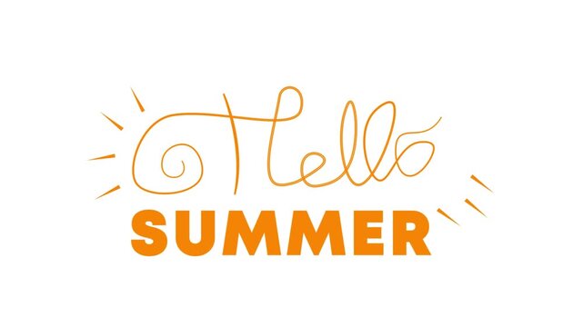 Hello Summer Lettering &ndash; Hand Drawn Sun Rays Typography Vector Illustration
