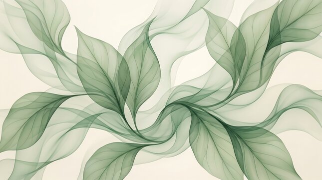 Minimalist soft green foliage illustration on light beige background for wall art texture
