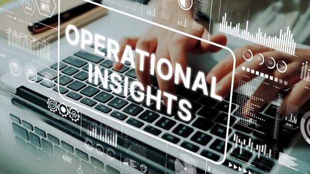Business professional analyzing operational insights through data visualization and keyboard input in a modern workspace setting. Asymptotic smart data analytic.