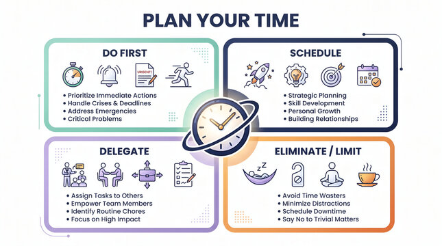Effective Time Management Strategy Infographic for Productivity and Task Prioritization