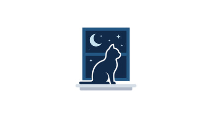 Fototapeta premium Silhouette of a cat sitting on a windowsill at night.