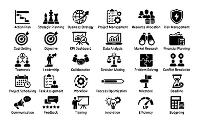 Fototapeta premium Strategy and Planning Solid Vector Icon Collection