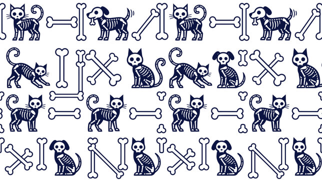 Cute Skeleton Cats and Dogs Pattern