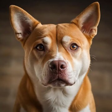 Close Up Portrait of a Brown and White Dog Looking at Camera.