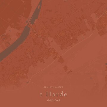 Terracotta Map of t Harde, Netherlands | Warm Earth Tone Wall Art