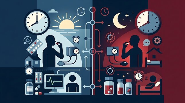 Healthcare infographic of daily medication and monitoring schedule