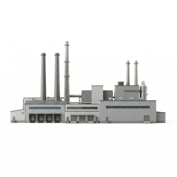 Industrial power plant with smokestacks on a white background  