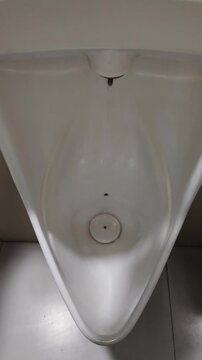Water flowing in the urinal, modern toilet.