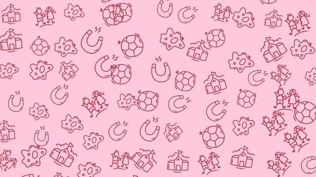 Playful Pink Red Doodle Icons Seamless Pattern