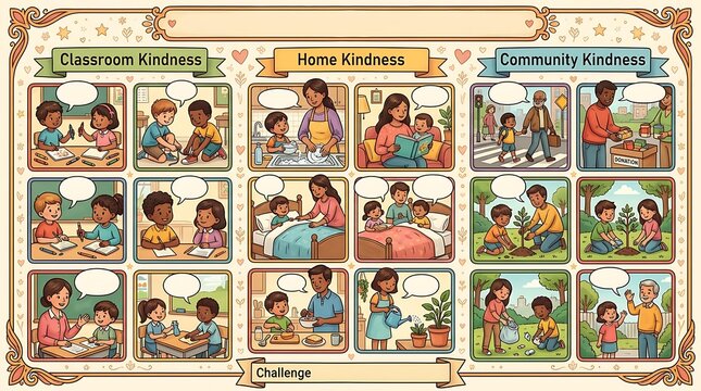 Educational kindness chart showing helpful actions for children