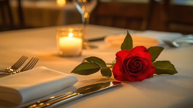 fadzm2 Table Setting with Polished Silver Cutlery and Rose