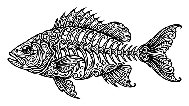 Intricate Fish Skeleton Illustration